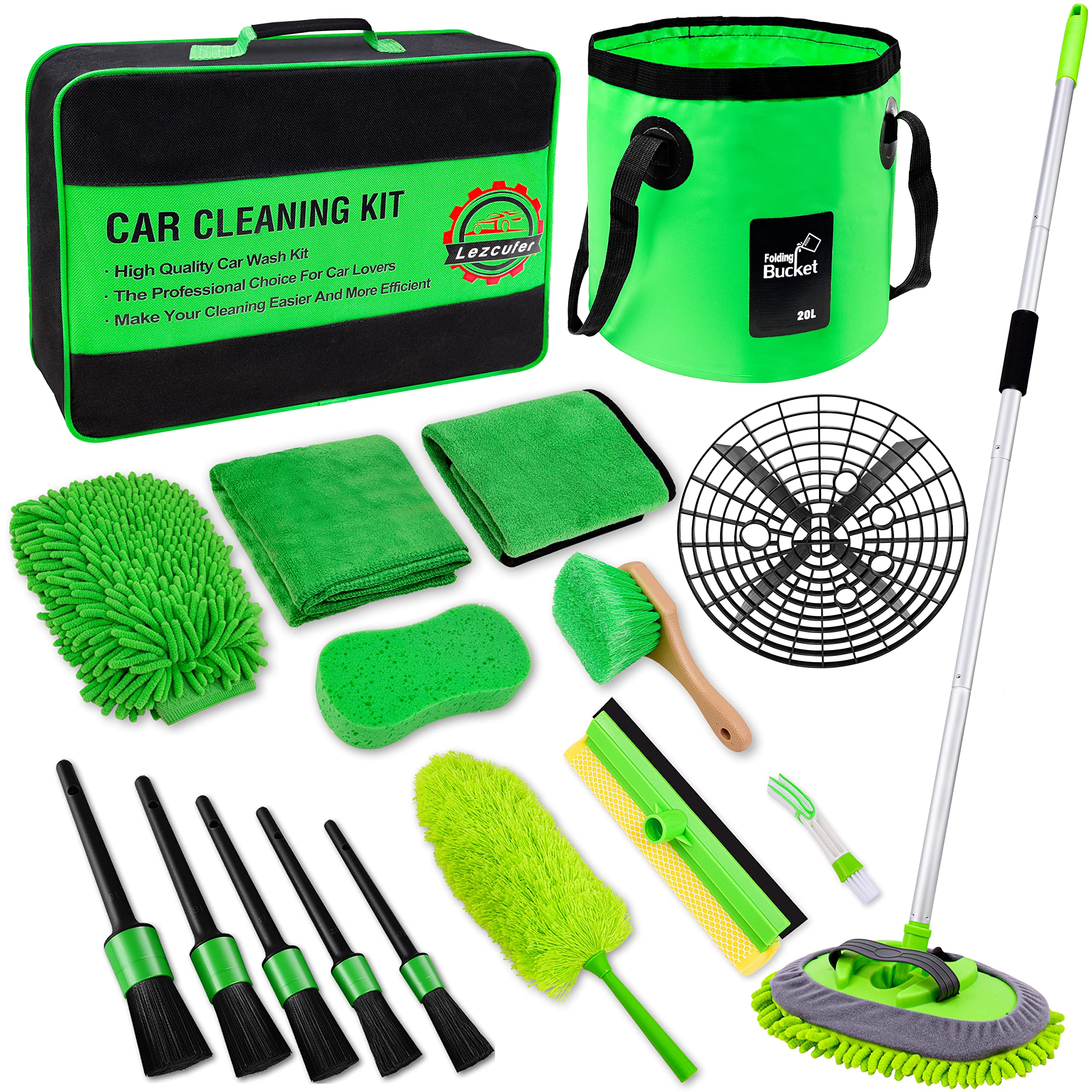 Lezcufer 17Pcs car wash kit full set for organized detailing