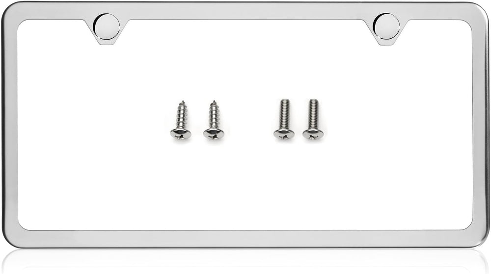 LFPartS 2-hole license frame front view shows chrome mirror finish for a clean look