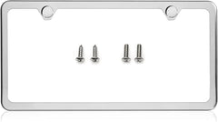 LFPartS 2-hole license frame front view shows chrome mirror finish for a clean look