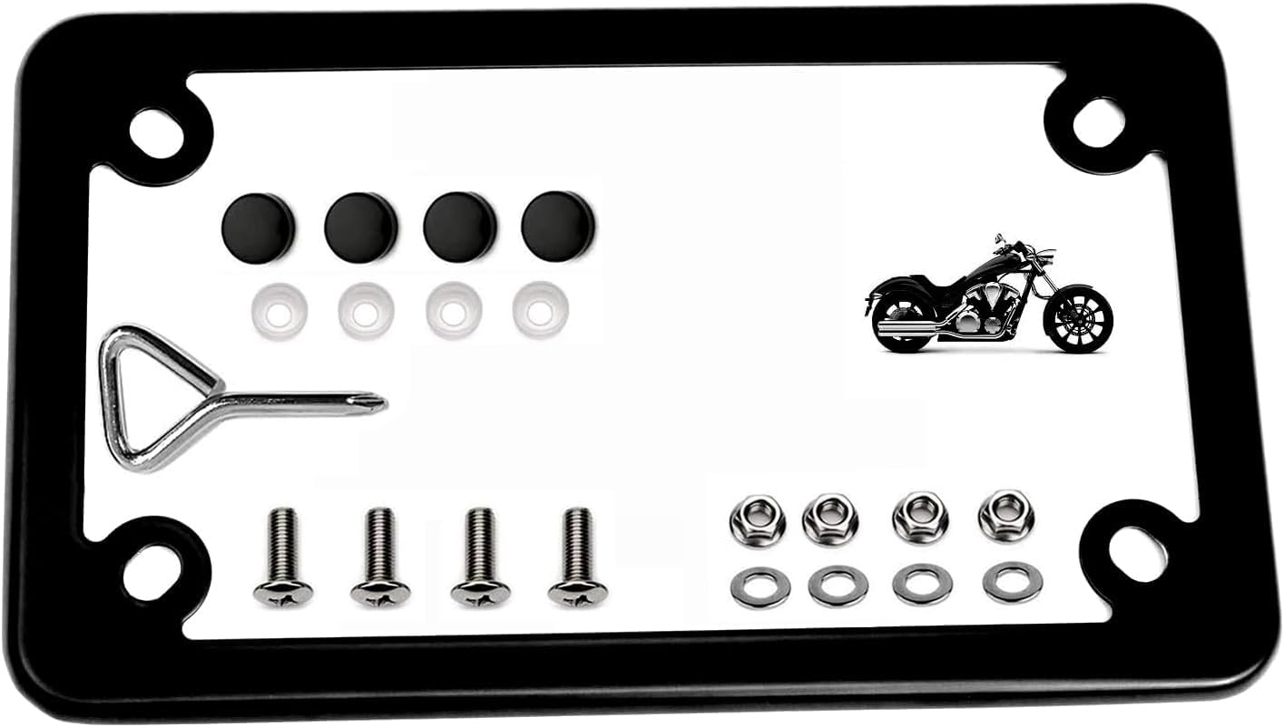LFPartS black motorcycle license frame front view shows sleek steel finish
