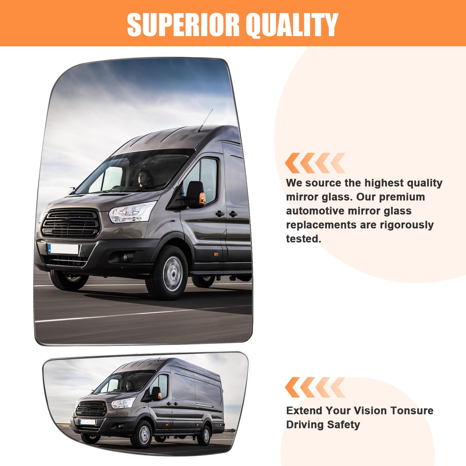 LHCDQSKCW direct replacement fit mirrors align perfectly with Ford Transit