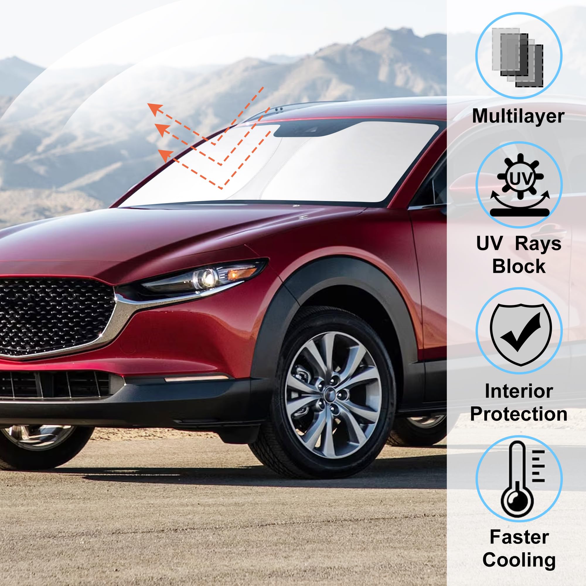 LHFLIVE CX-30 sun shade fabric upgrade shown for interior protection