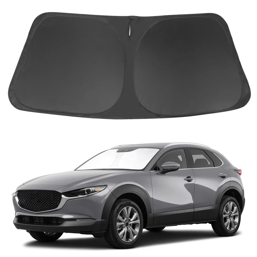 LHFLIVE Mazda CX-30 windshield sun shade covering the front window to reduce glare and heat