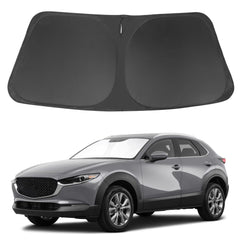 LHFLIVE Mazda CX-30 windshield sun shade covering the front window to reduce glare and heat