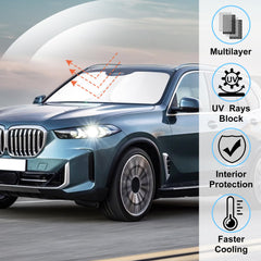 LHFLIVE sun shade for BMW X5 provides UV protection for interior surfaces.