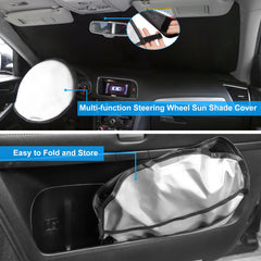 Interior view with shade in place demonstrating cooler cabin and protected dashboard.