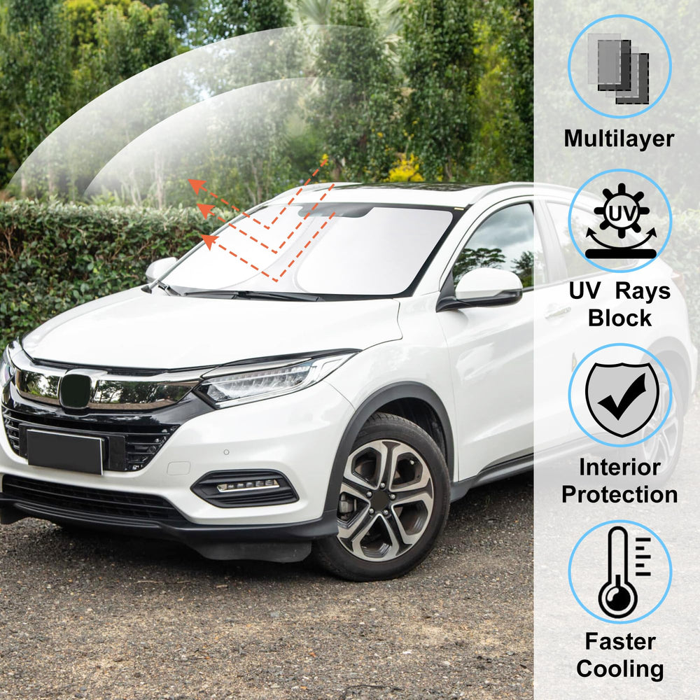 LHFLIVE HR-V windshield shade fabric with UV-reflective material protects interior.