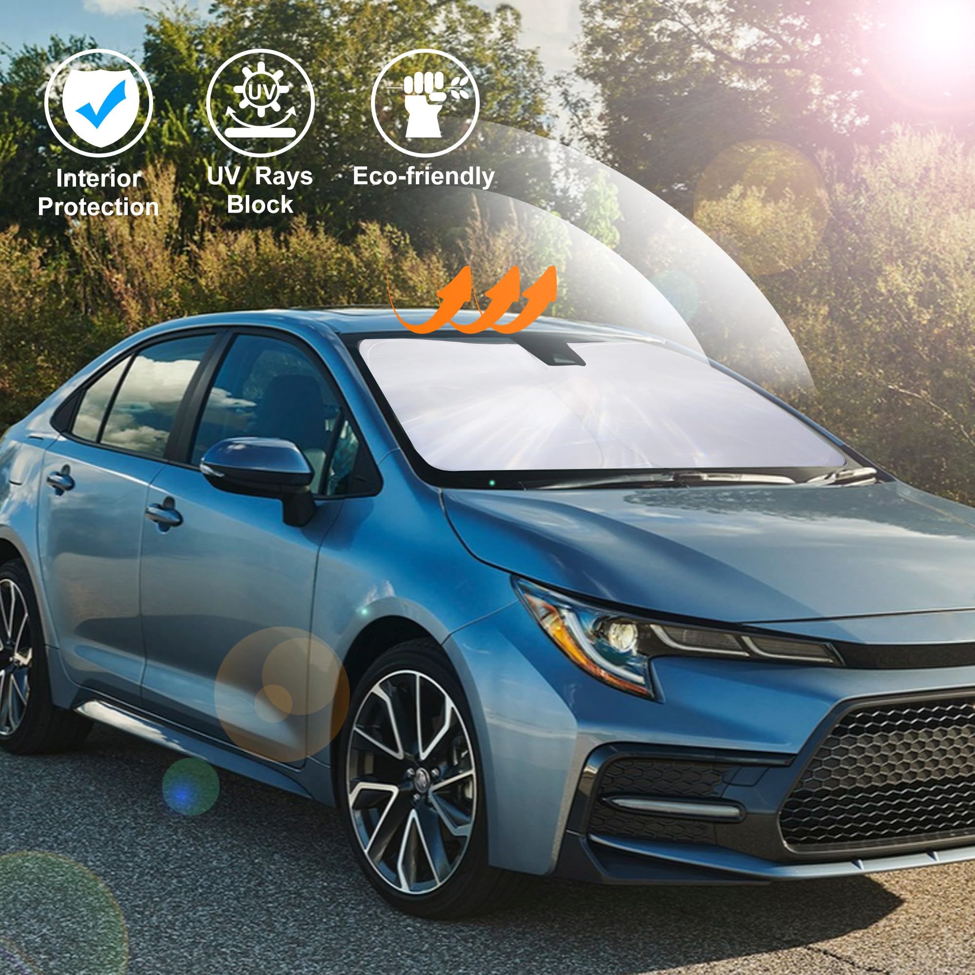 LHFLIVE windshield shade keeping Corolla interior cooler on sunny days.