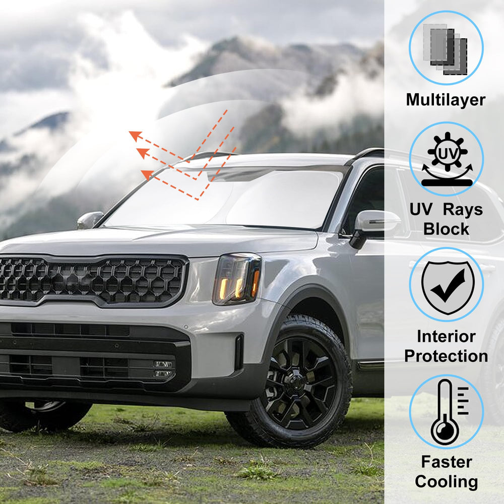 LHFLIVE Windshield Shade upgraded fabric delivers UV protection for Telluride interior