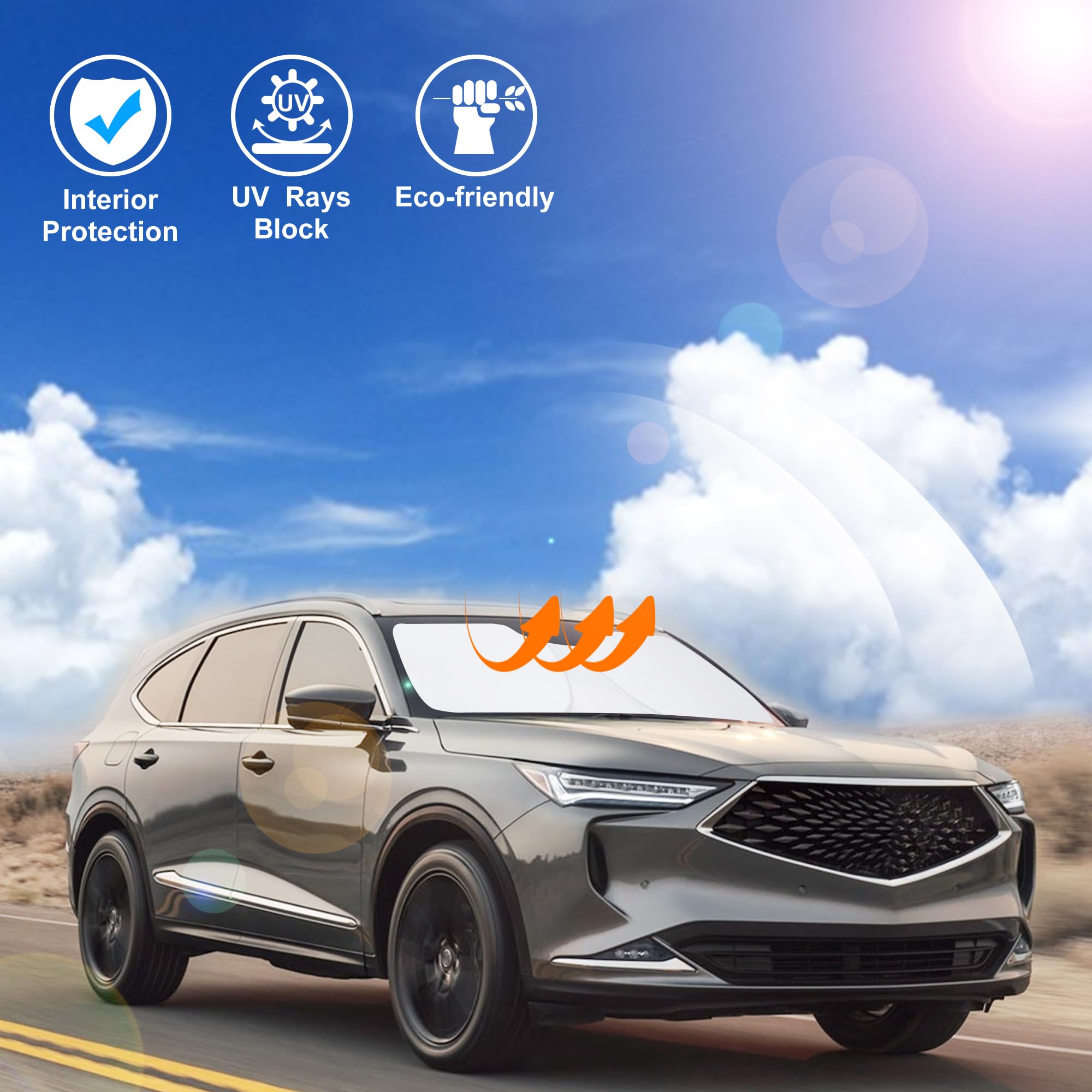 LHFLIVE windshield sun shade MDX is foldable for compact storage when not in use.