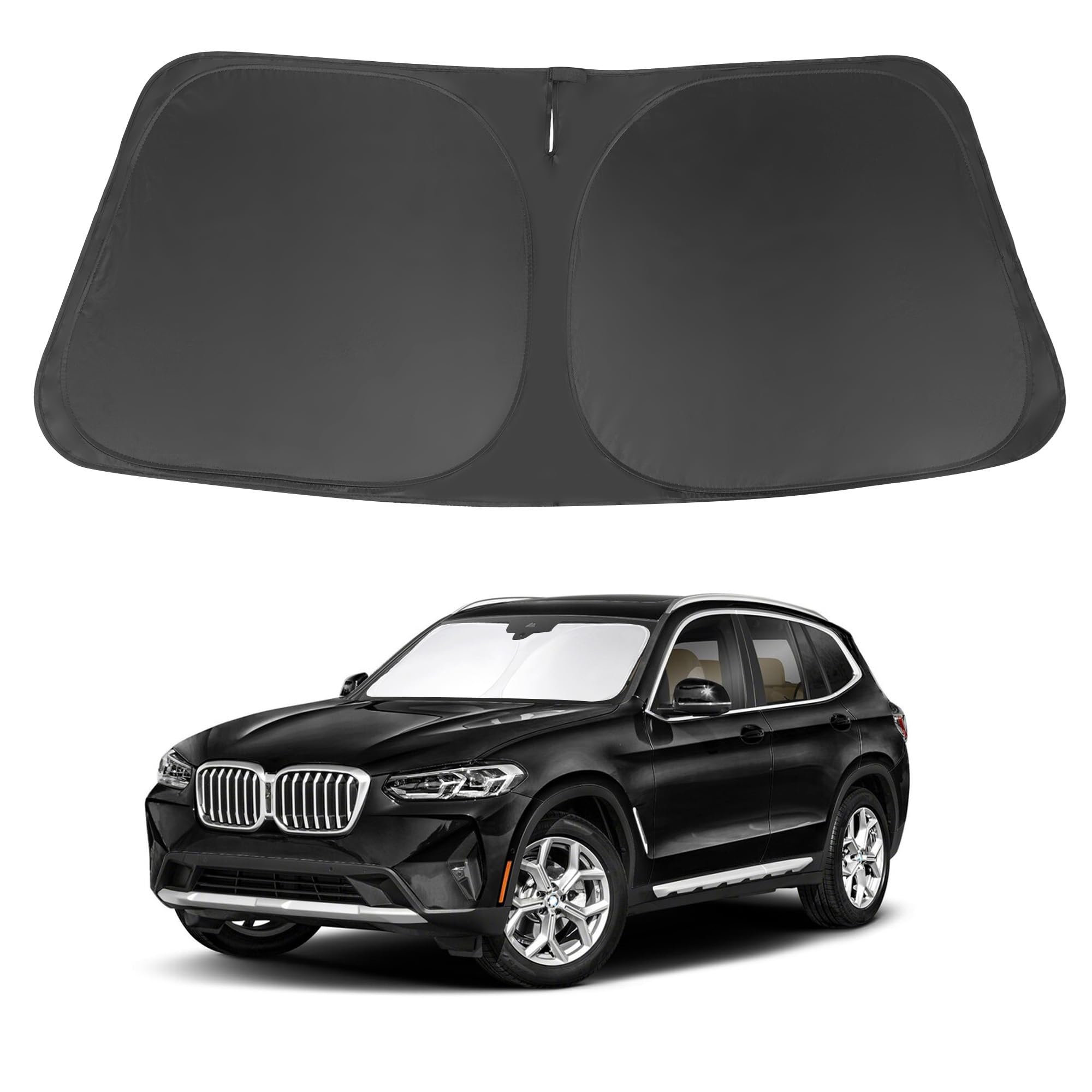 LHFLIVE windshield sun shade on BMW X3 front, showcasing perfect fit and sun protection