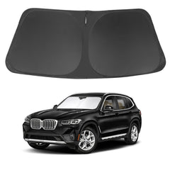 LHFLIVE windshield sun shade on BMW X3 front, showcasing perfect fit and sun protection