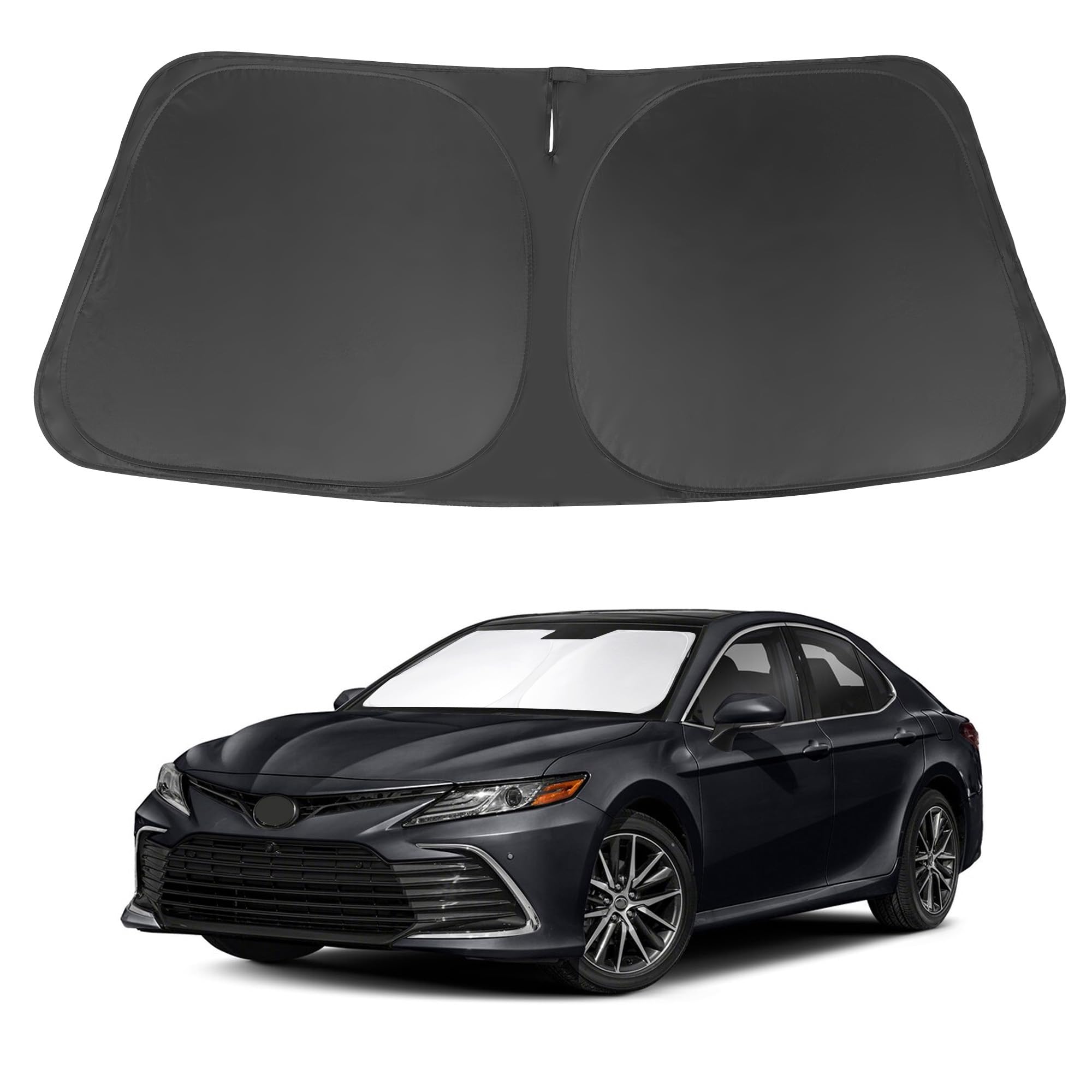 LHFLIVE windshield sun shade attached to Camry front window reducing heat and glare