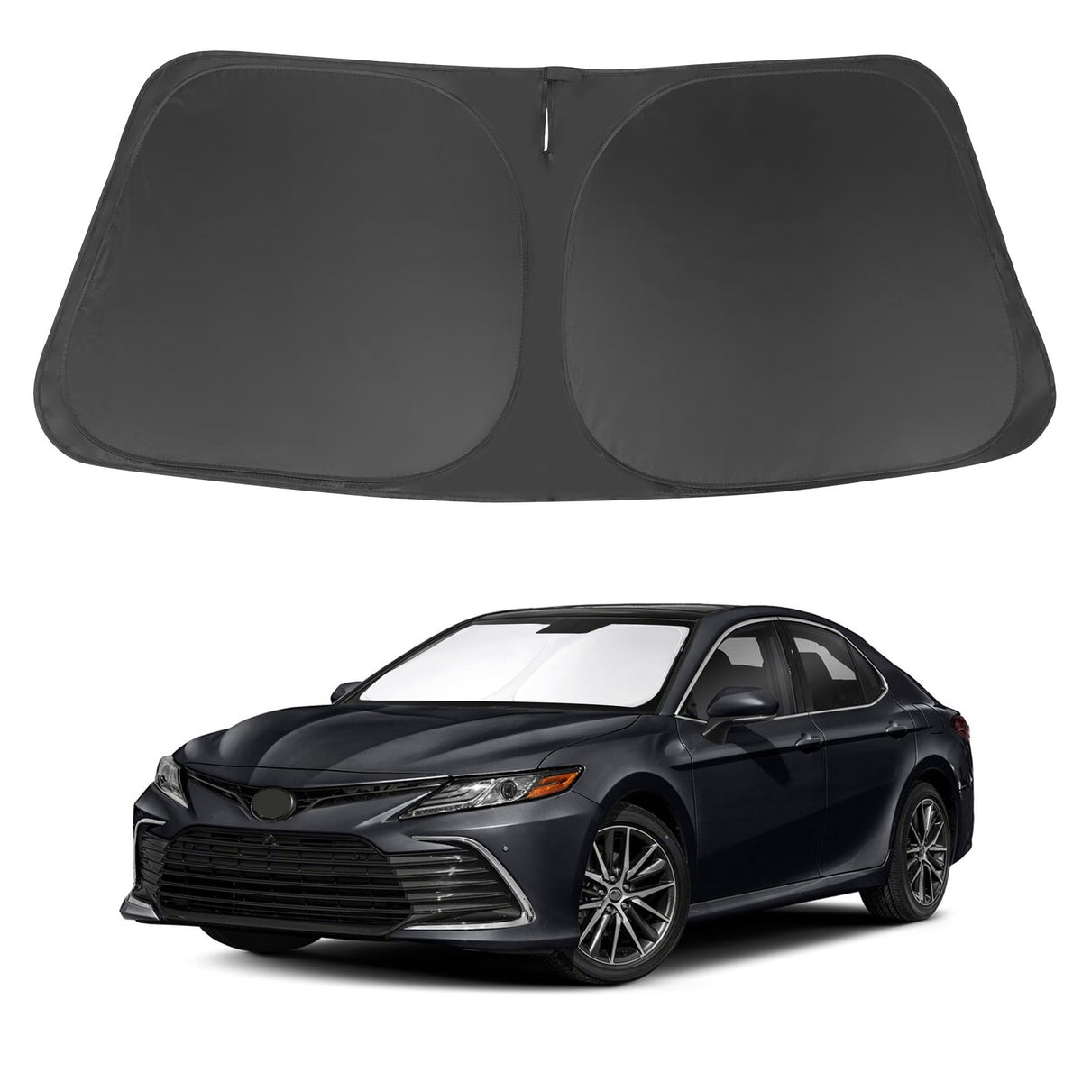 LHFLIVE windshield sun shade attached to Camry front window reducing heat and glare