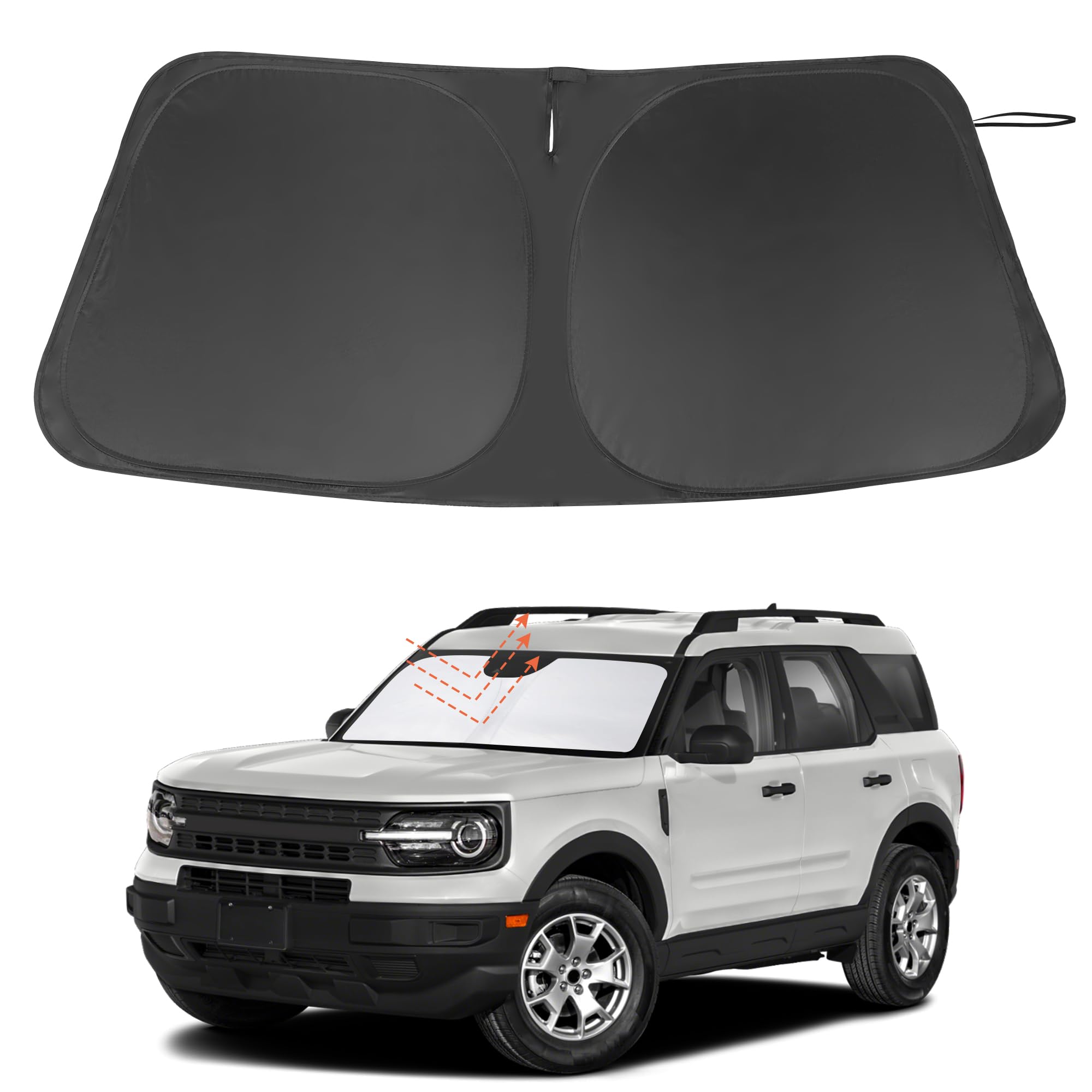 LHFLIVE windshield sun shade front window coverage reduces interior heat for Ford Bronco Sport.