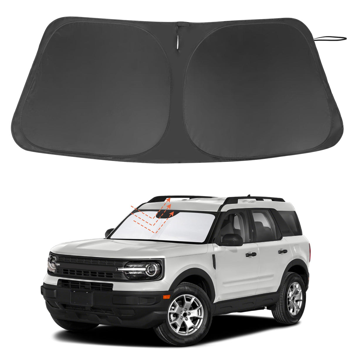 LHFLIVE windshield sun shade front window coverage reduces interior heat for Ford Bronco Sport.
