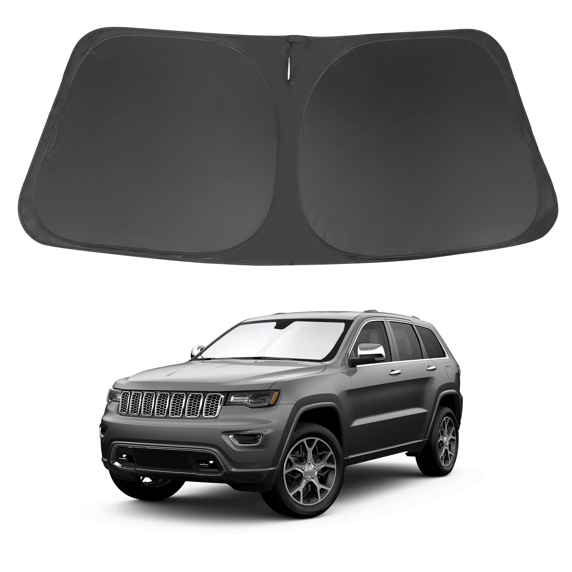 LHFLIVE windshield sun shade for Jeep Grand Cherokee front window, precise fit and heat protection.
