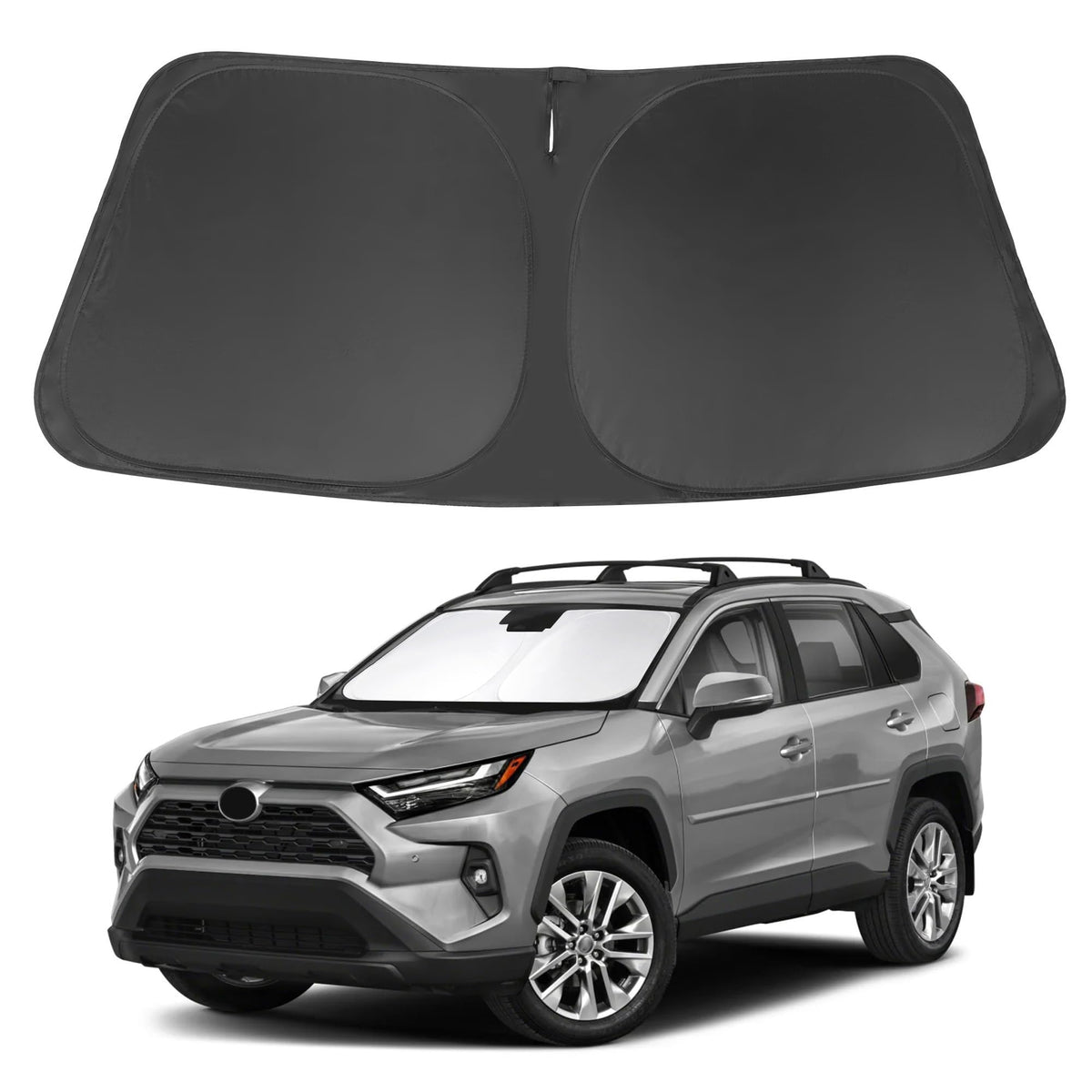 LHFLIVE windshield sun shade installed on Toyota RAV4 front window providing heat protection.