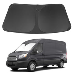 LHFLIVE windshield sun shade for Ford Transit front window showing heat reduction and UV protection