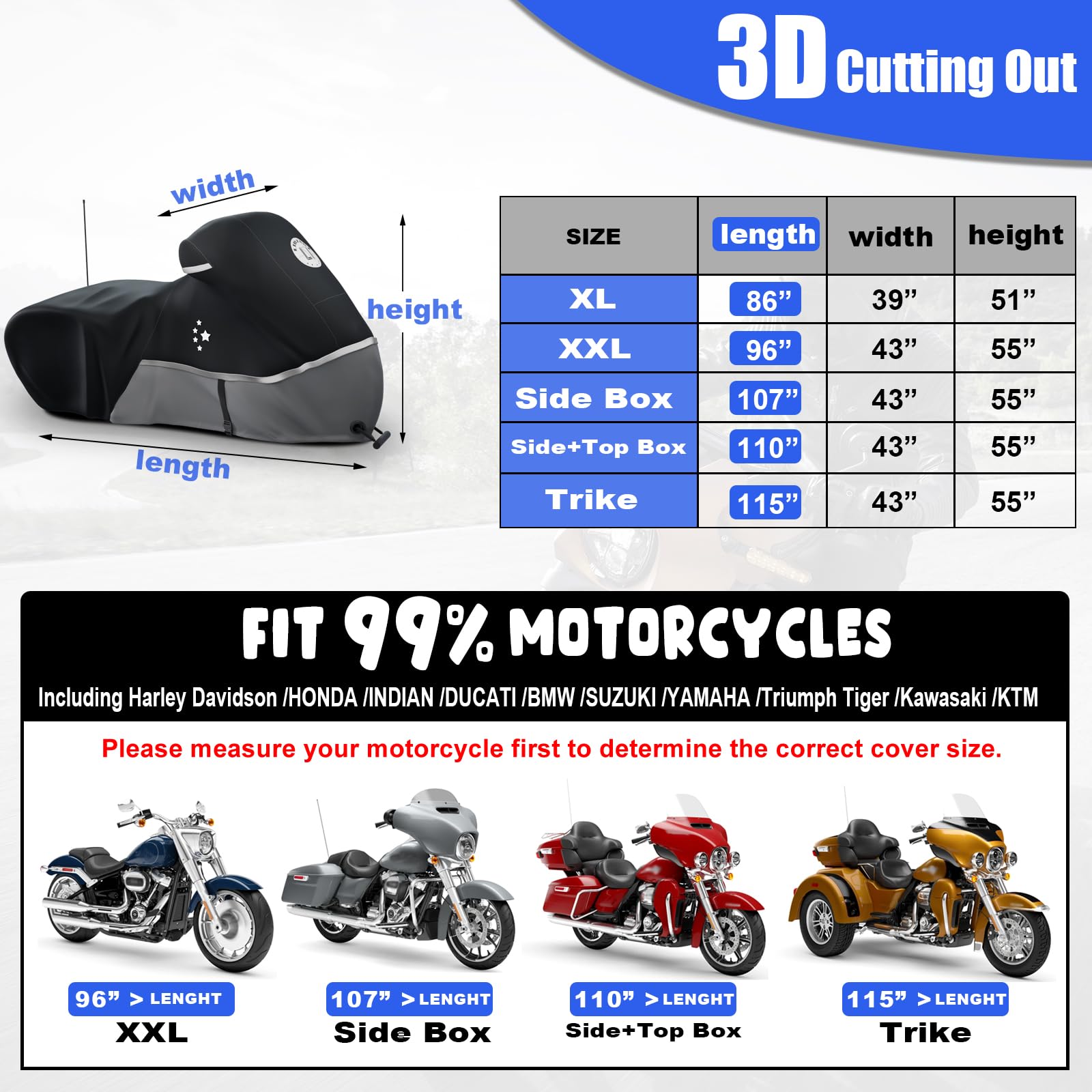 LI LIBZAKI motorcycle cover antenna holes blue accommodate rear antenna without removal