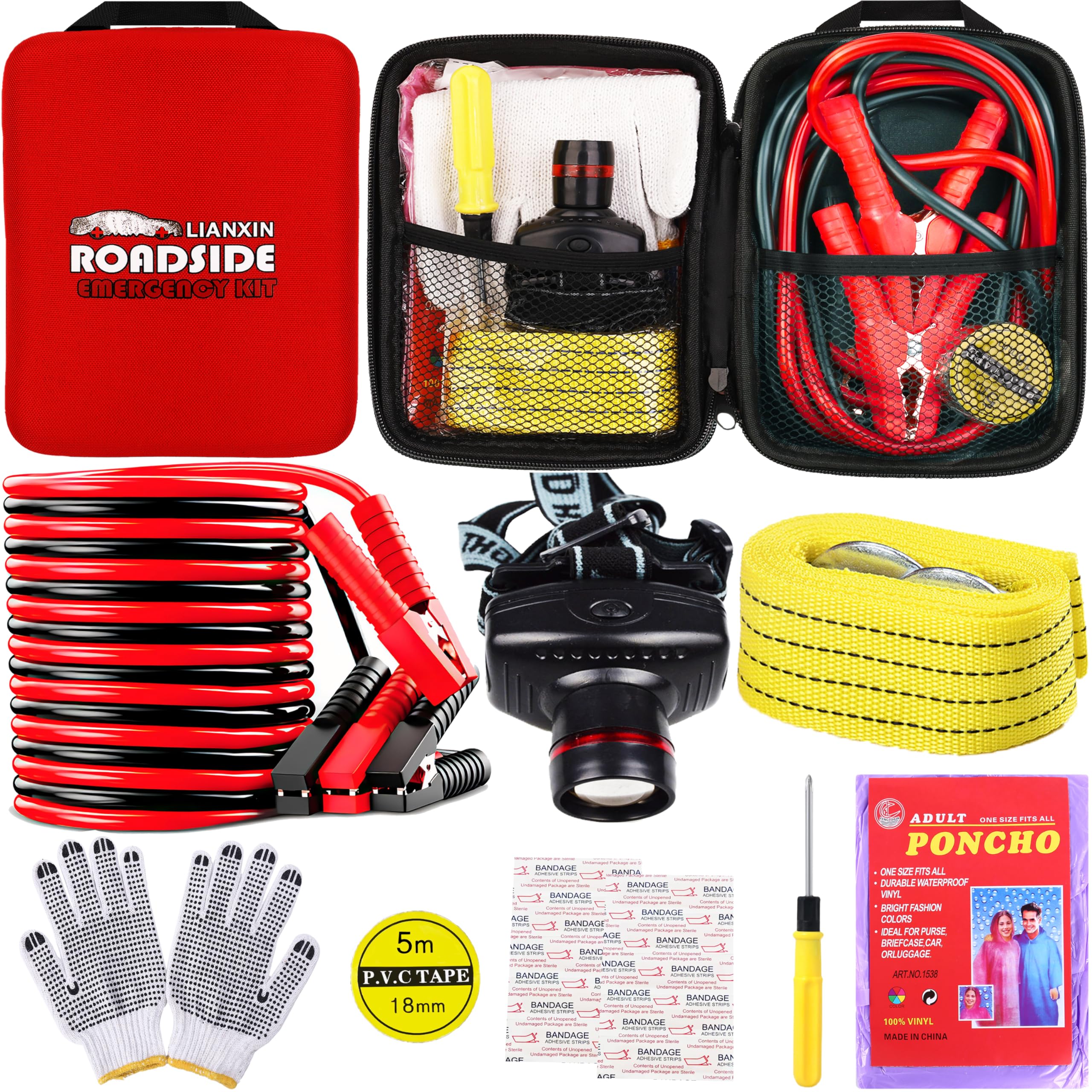 LIANXIN car emergency kit jumper cables aid safe roadside starts