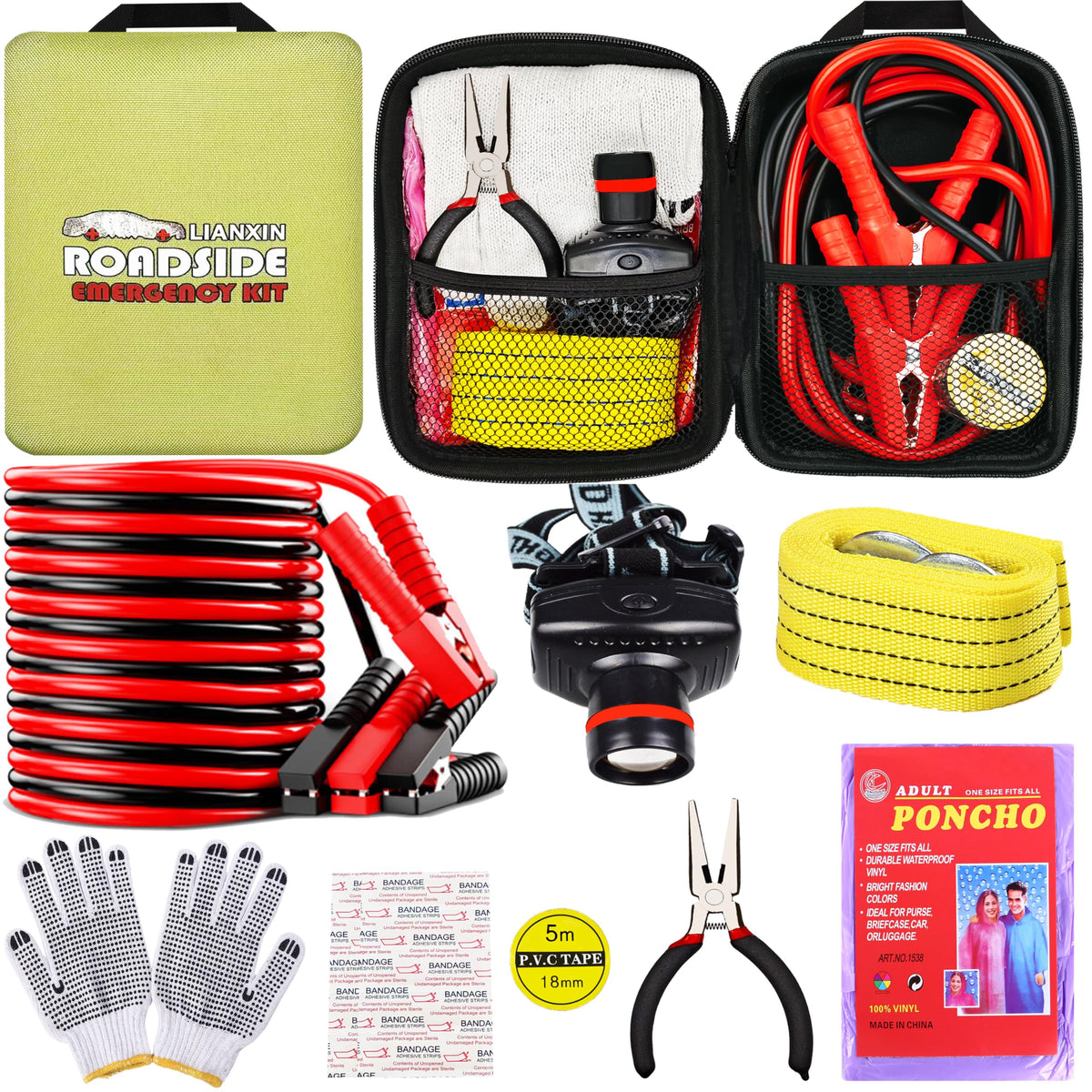 LIANXIN car emergency kit with jumper cables for safer roadside starts