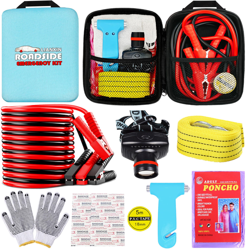 LIANXIN car emergency kit in sky-blue bag for roadside safety