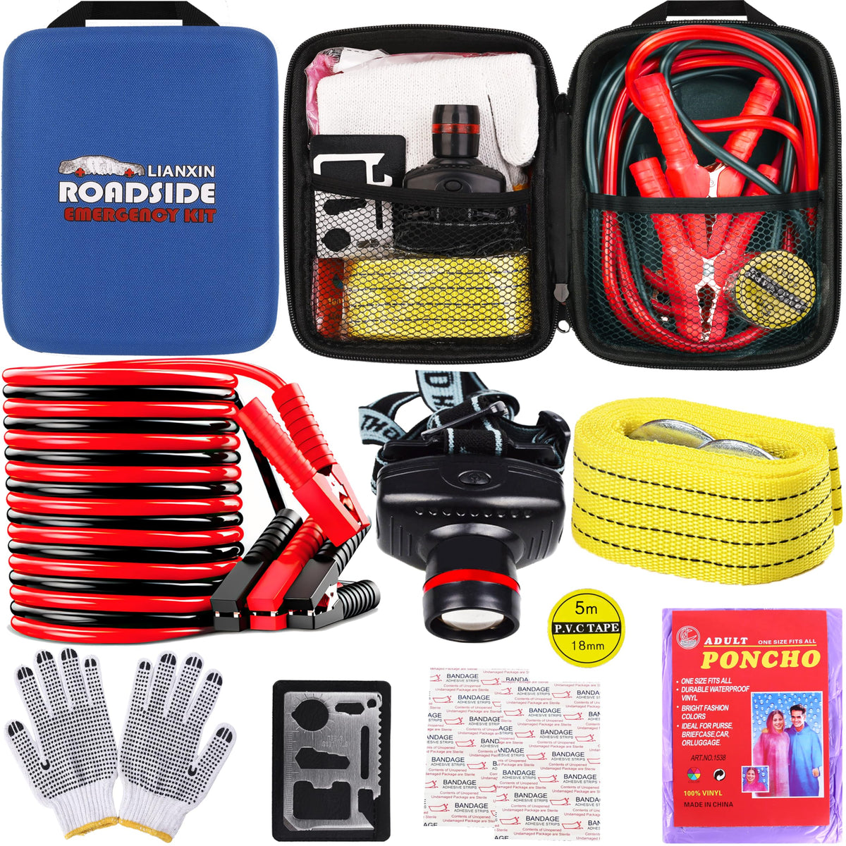 LIANXIN car roadside emergency kit with jumper cables for reliable on-demand power