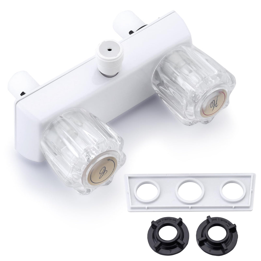 Liberflow full white RV shower faucet assembly for indoor use.