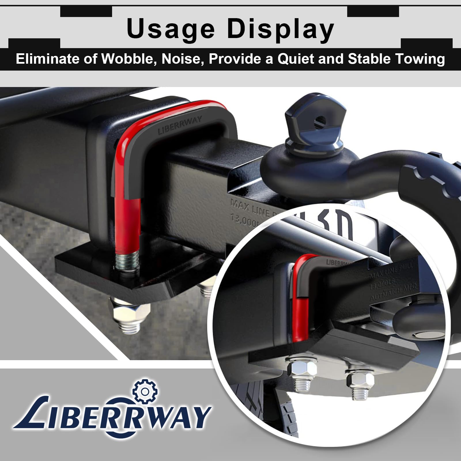 LIBERRWAY Hitch Tightener 2-inch in use provides secure, quiet towing.