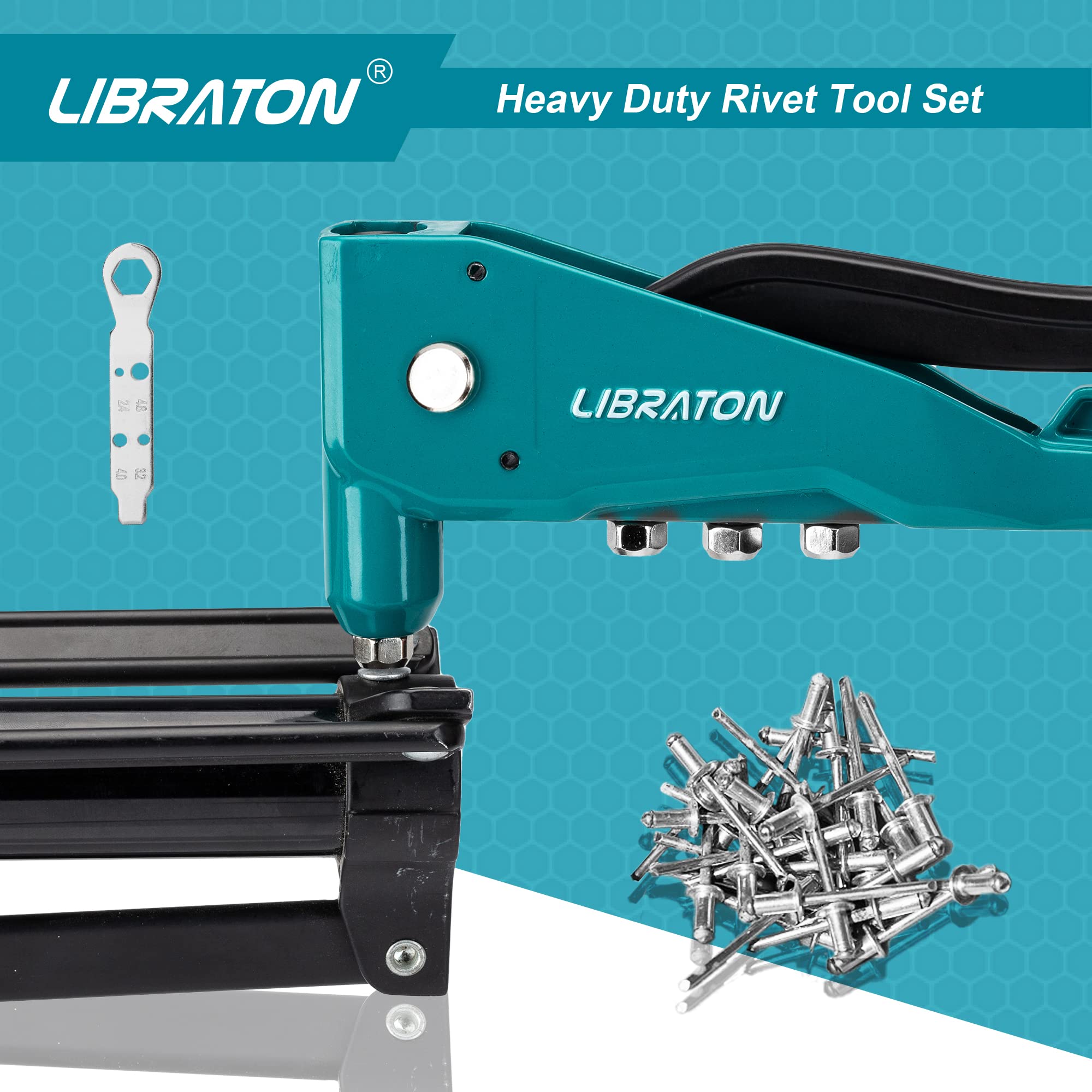 LIBRATON mini wrench shown for easy head changes.