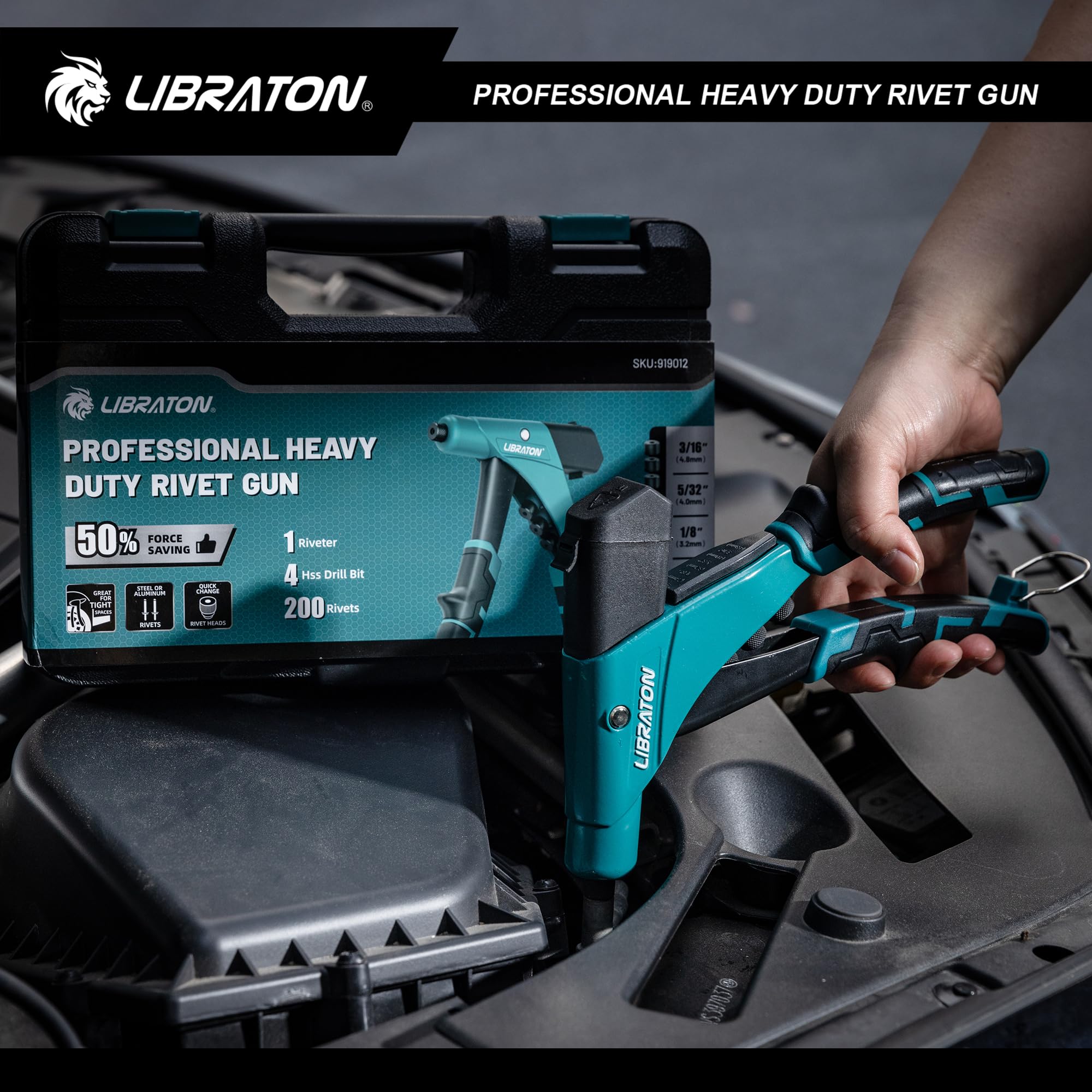 LIBRATON rivet gun suitable for metal, wood, and plastic projects.