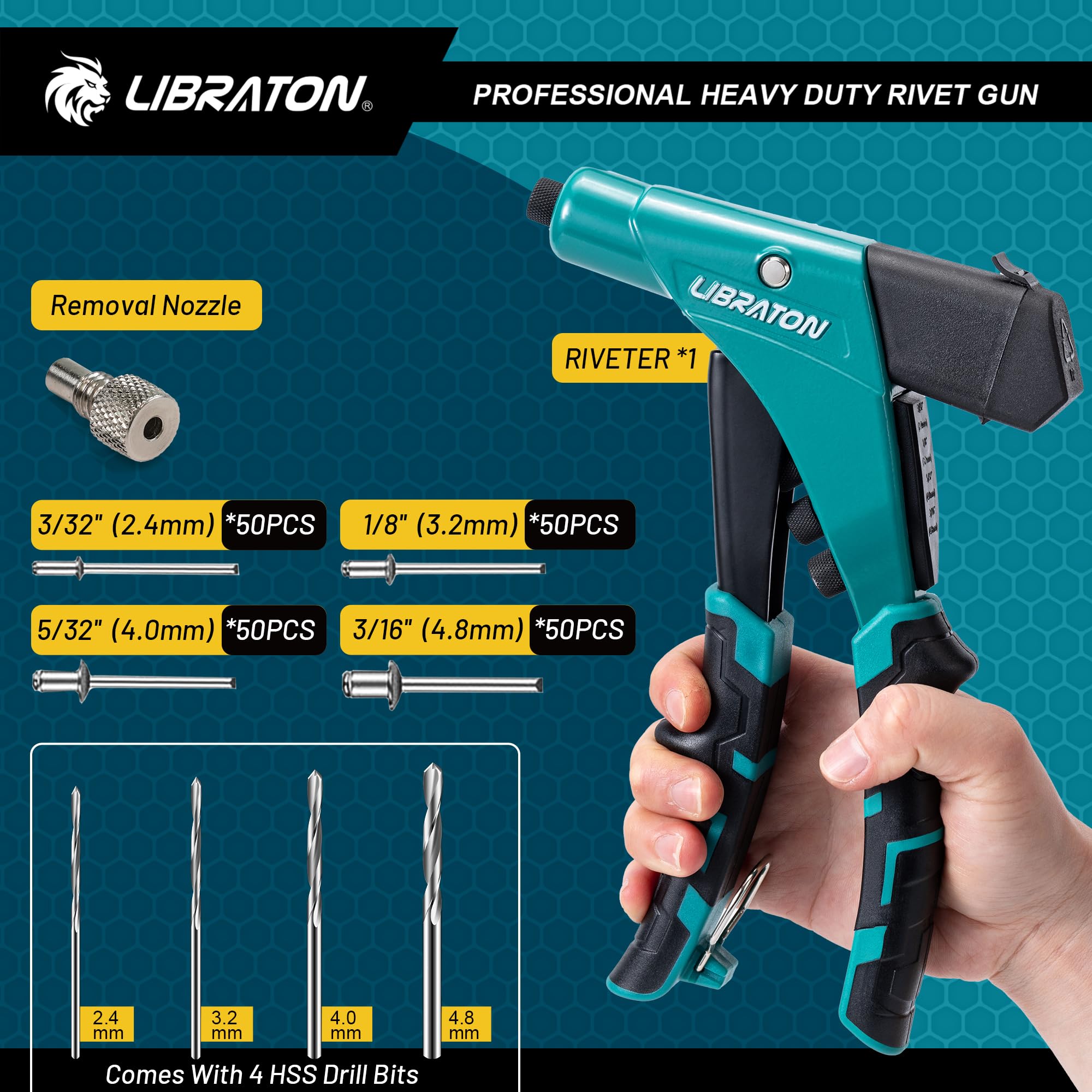 LIBRATON kit includes 200 aluminum rivets for immediate use.