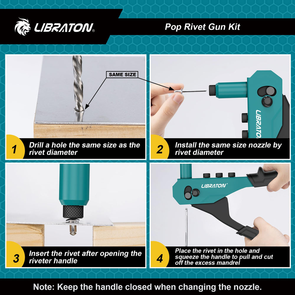 LIBRATON nosepieces enable tool-free size changes for versatile rivets