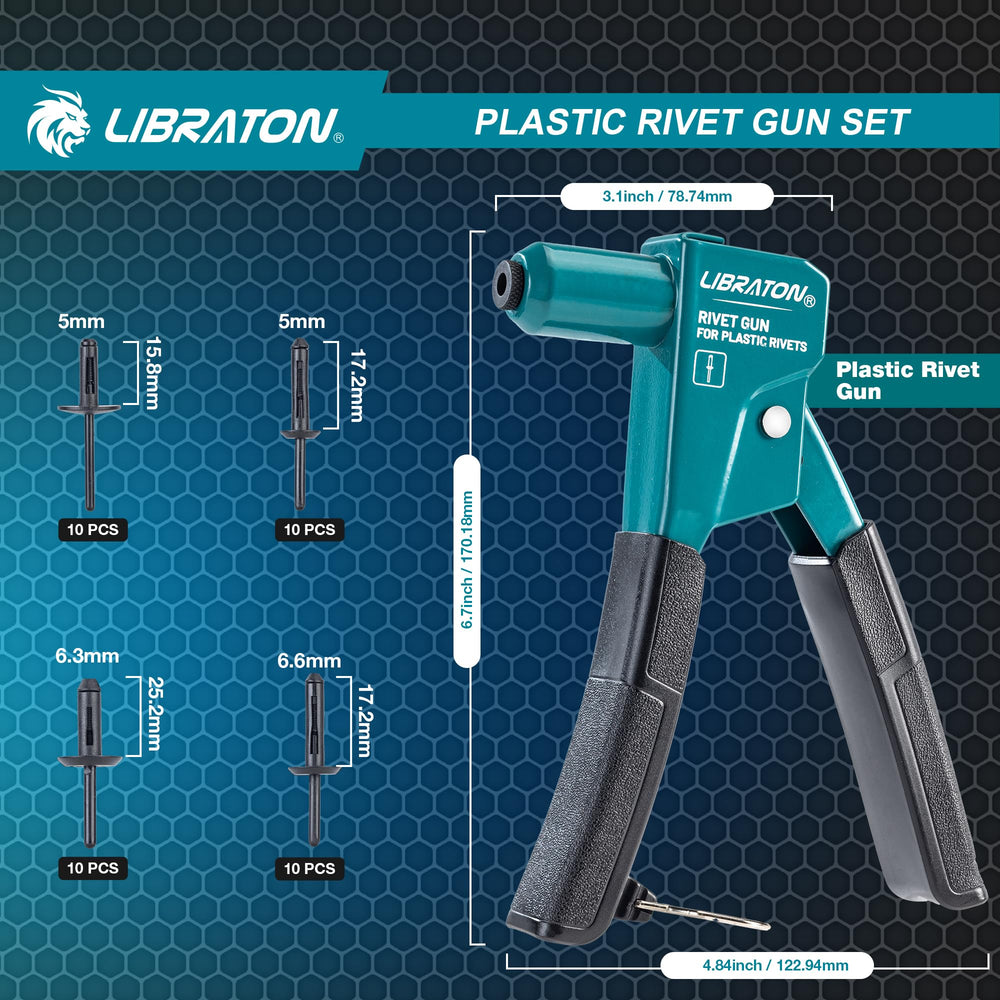 LIBRATON rivet gun side view showing lightweight design for easy handling