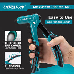 LIBRATON rivet kit with interchangeable heads for quick size changes.