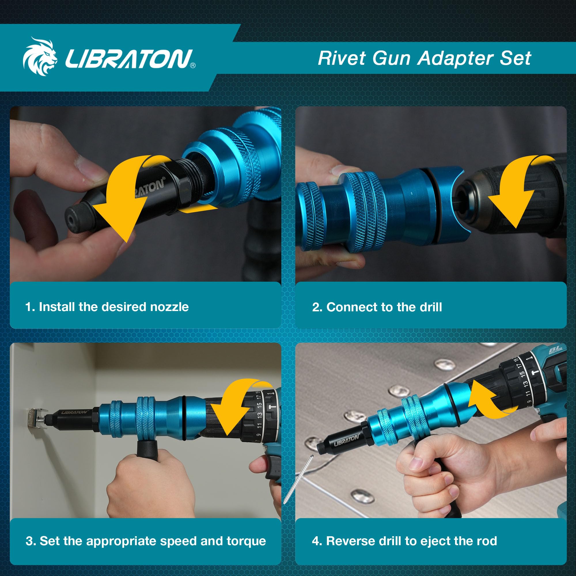 LIBRATON rivet nose piece 3-16 delivers steady riveting in furniture and grills.