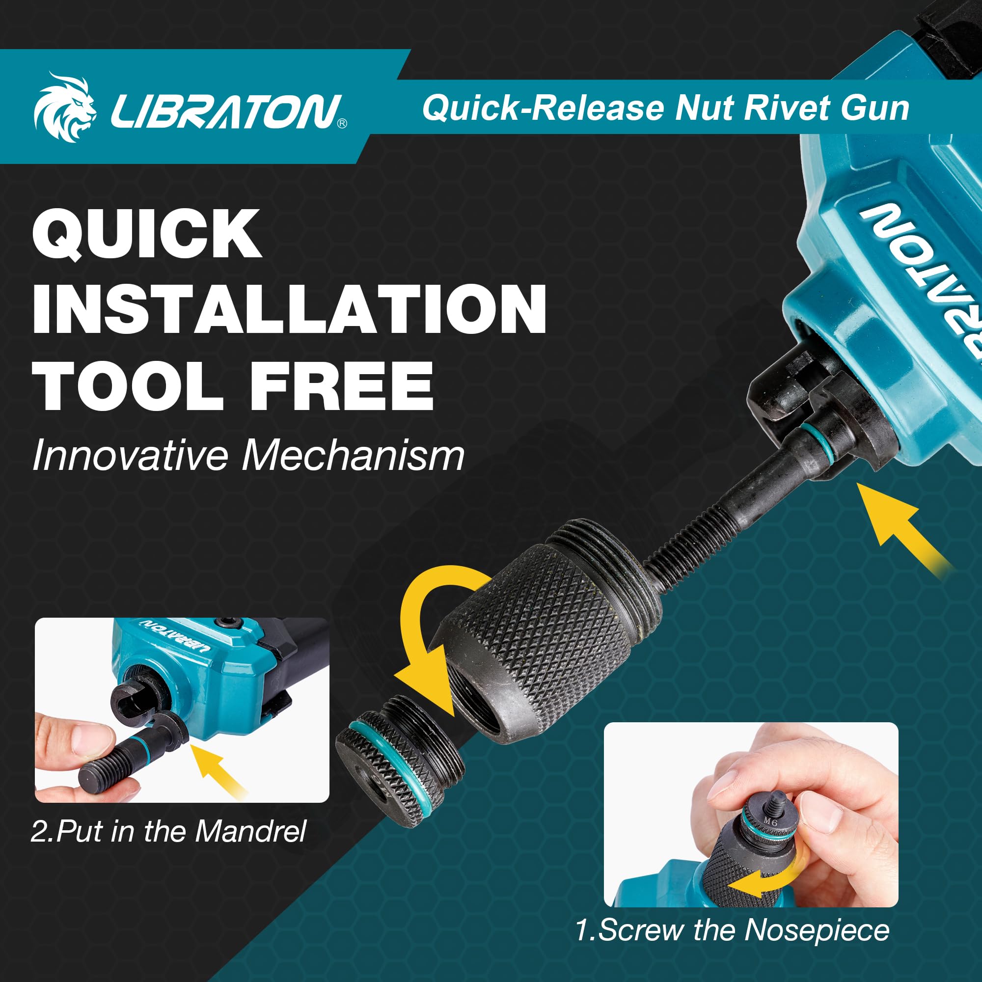 LIBRATON Rivet Nut Tool carbon steel body delivers durability for frequent workshop use.