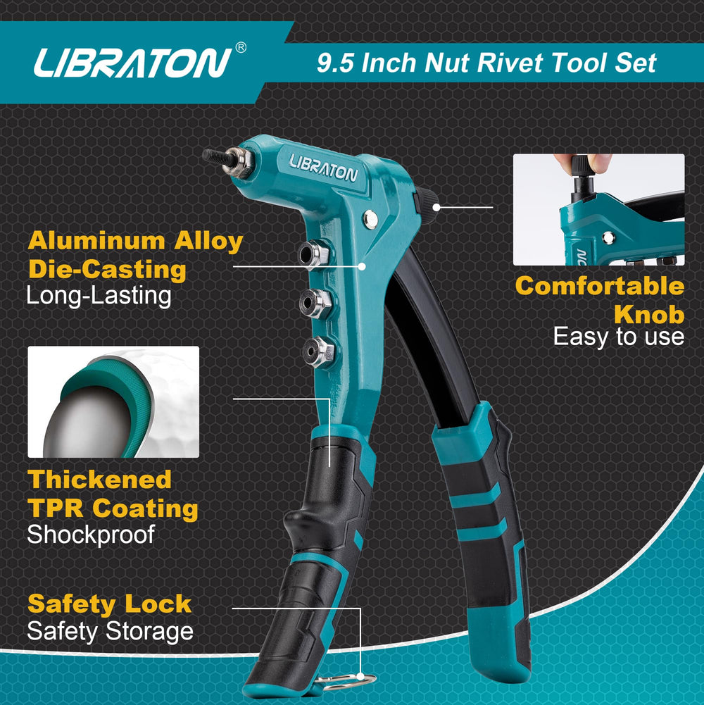 LIBRATON interchangeable-mandrels kit supports M3–M6 and SAE sizes.