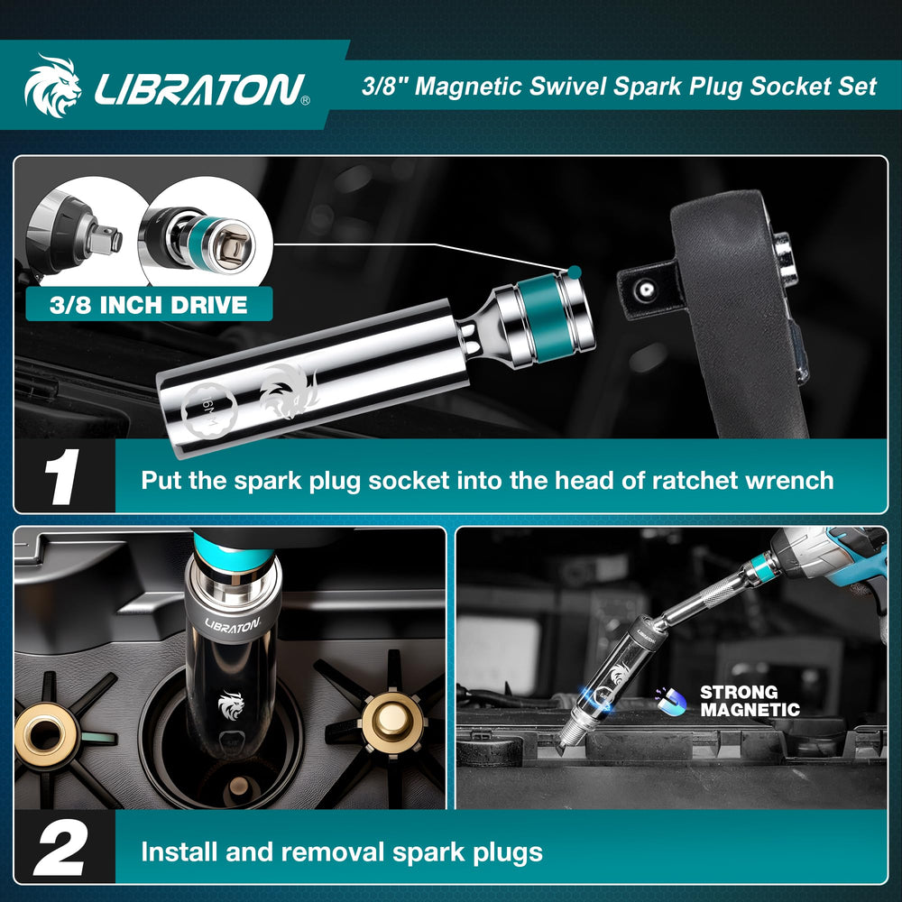 LIBRATON spark plug socket 16mm with magnetic retention for secure handling.