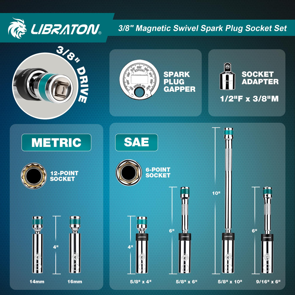 LIBRATON spark plug socket 6-inch extension enabling deeper reach.