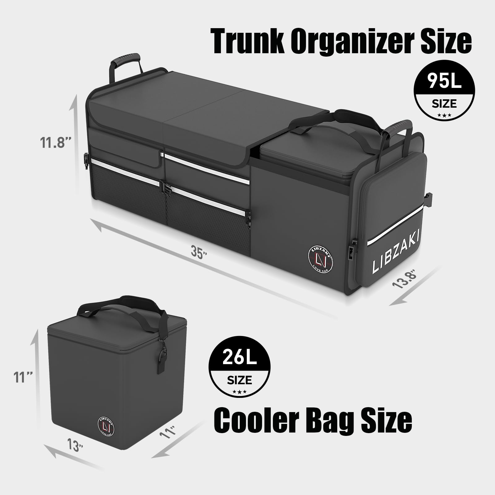 LIBZAKI grocery and gear organized in car trunk
