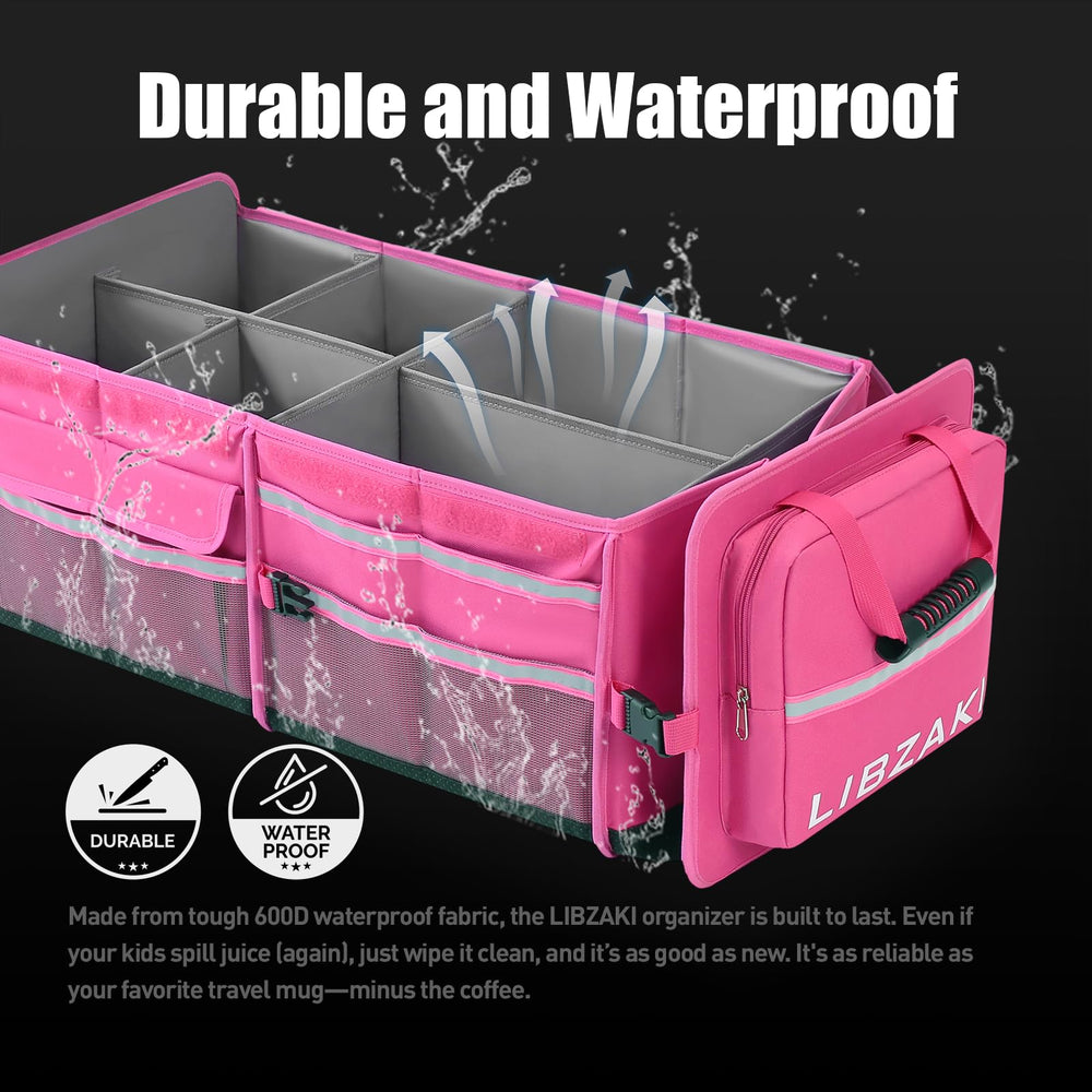 LIBZAKI rose-red oversize trunk organizer folded flat for compact storage