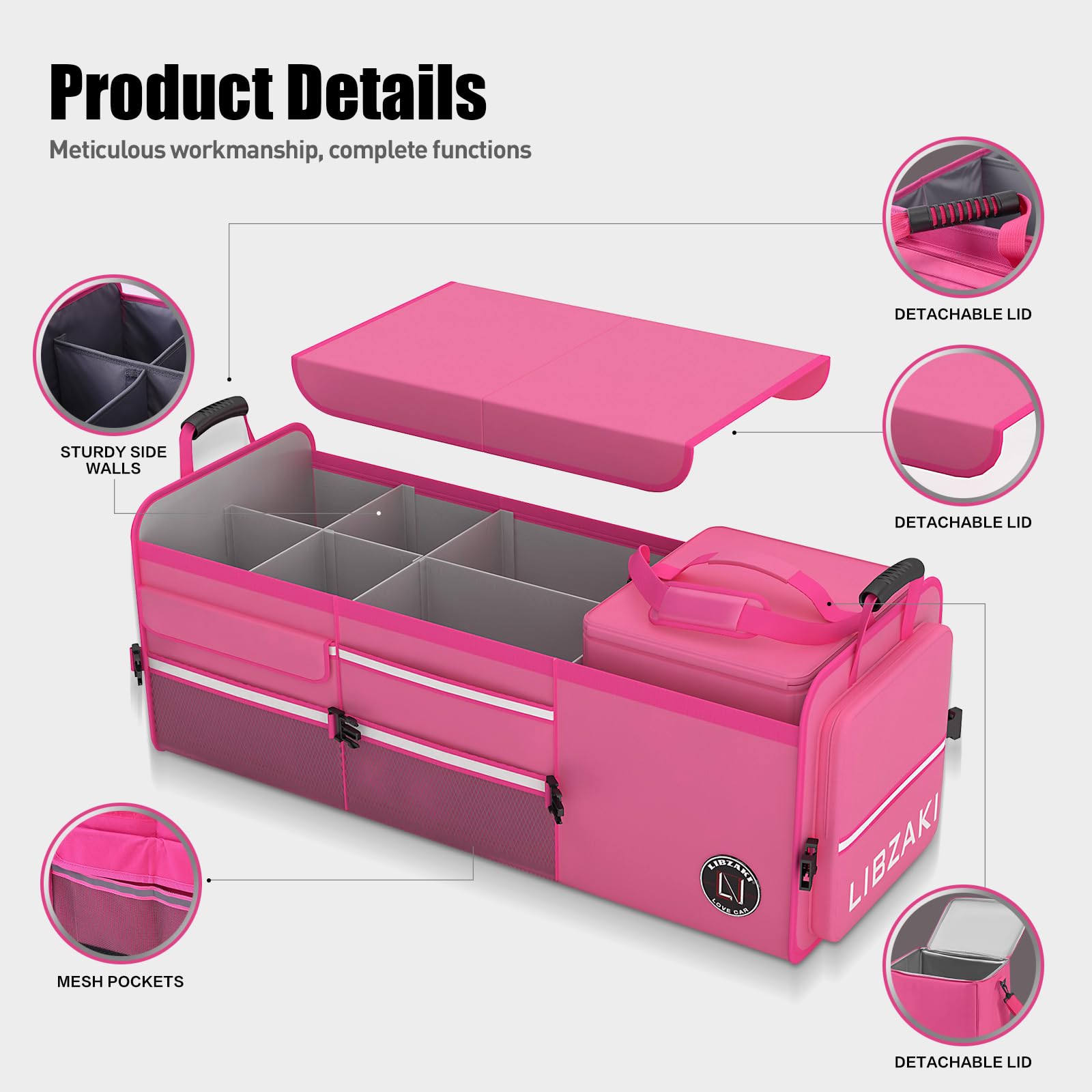 LIBZAKI rose-red organizer side pockets for quick tool access