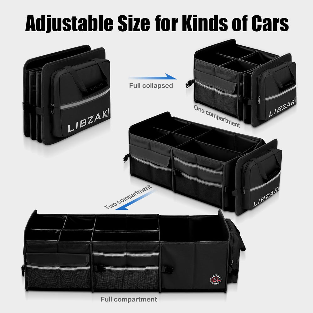 LIBZAKI trunk organizer interior with multiple compartments for groceries and tools