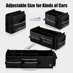 LIBZAKI trunk organizer interior with multiple compartments for groceries and tools