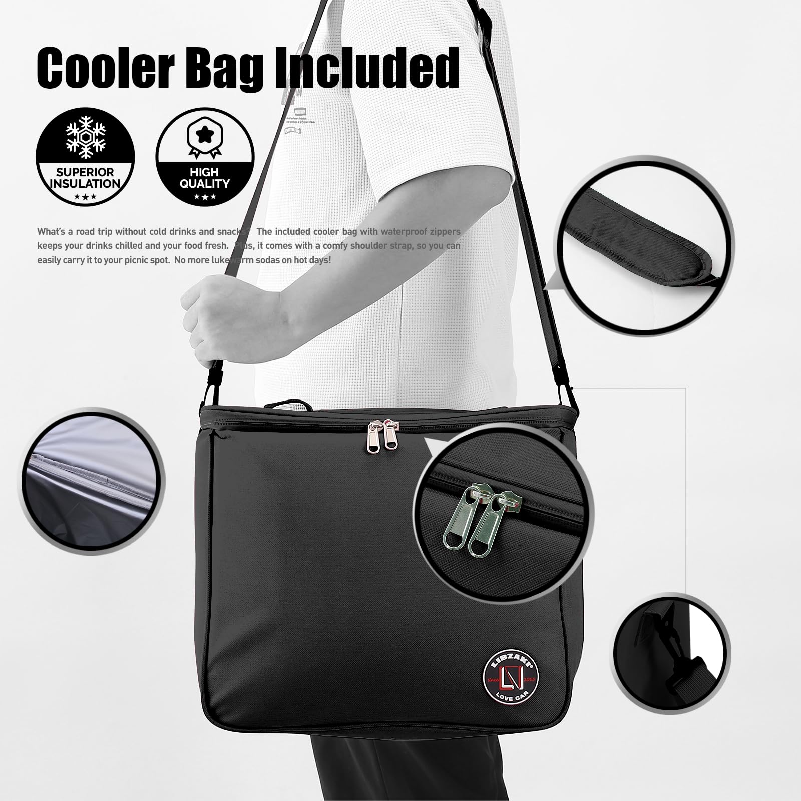 LIBZAKI trunk organizer with reflective strips for safety in low light