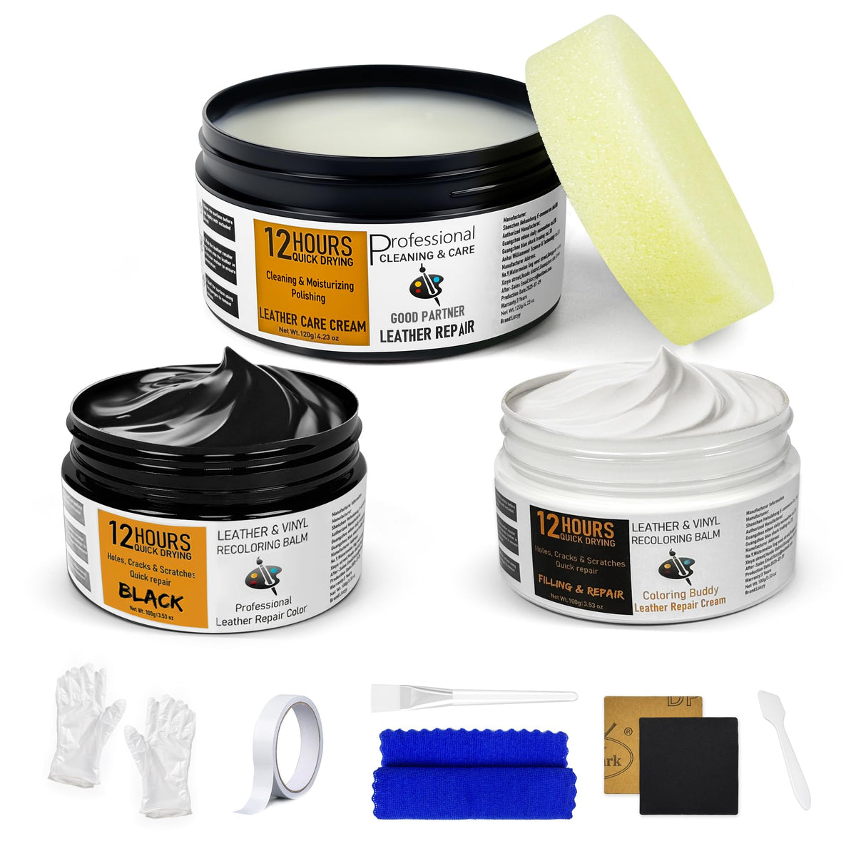 Liccyy 12H Repair Kit paste for leather scratches on car seats.