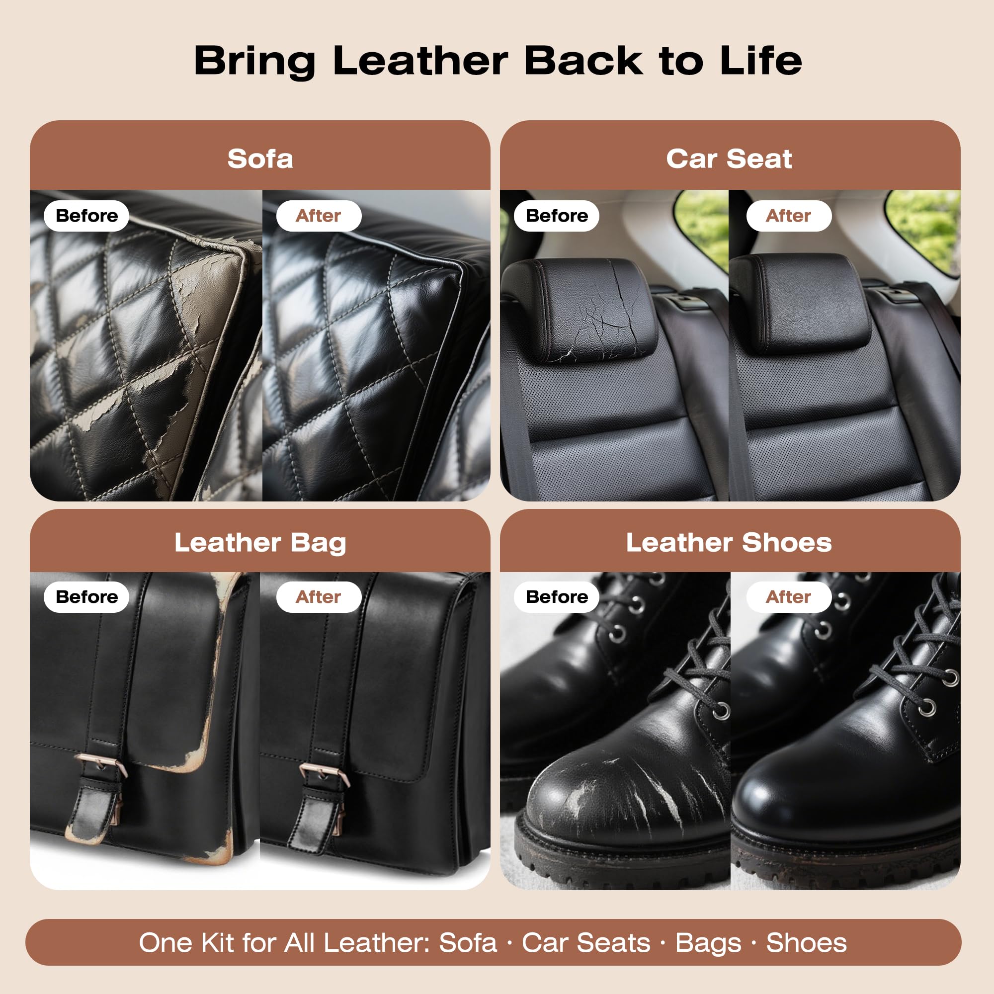 Liccyy leather repair demo showing restored texture and finish.