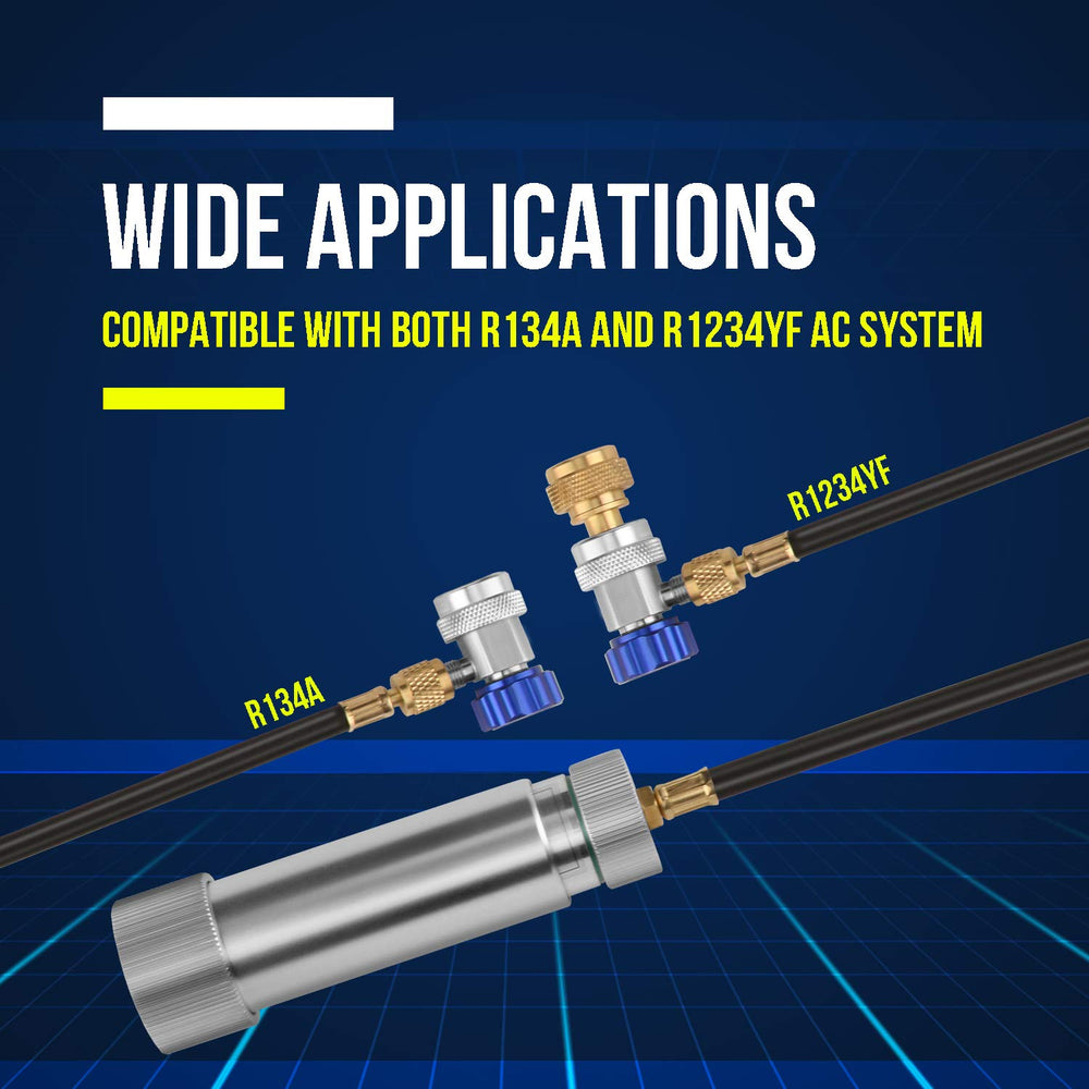 Durable brass couplers ensure secure connections during A/C service